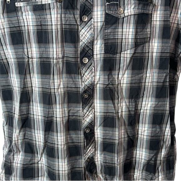 Marc Ecko Deadly Threads Plaid Button-Up Shirt XXL – Black, Grey & Blue - Picture 4 of 14